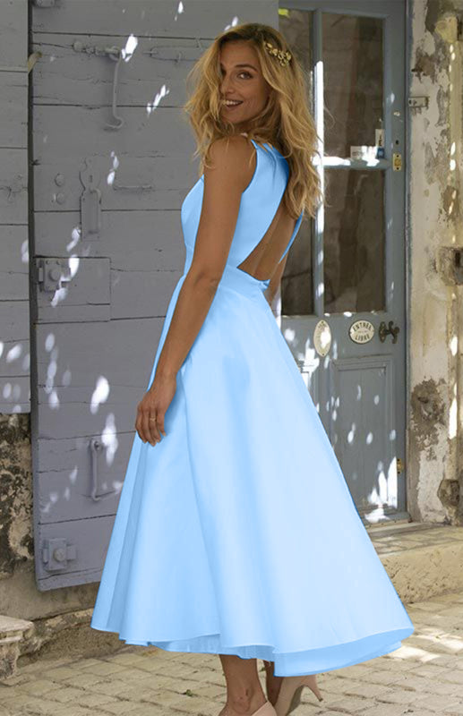 Blue Zone Planet |  Fashionable New Solid Color Backless Dress kakaclo