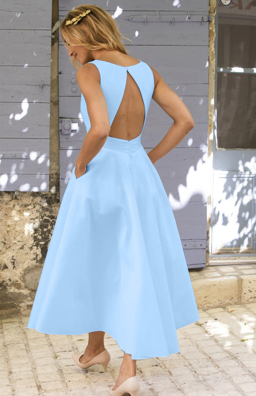 Blue Zone Planet |  Fashionable New Solid Color Backless Dress kakaclo