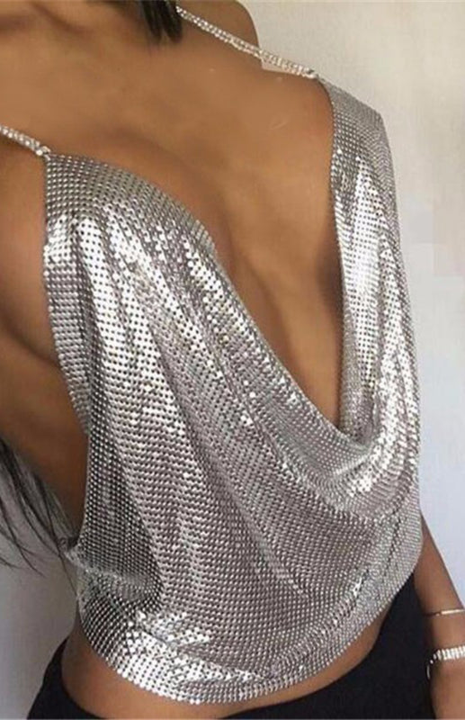 Blue Zone Planet |  Women's sexy metallic sequin halter topWomen's sexy sequin halter top kakaclo