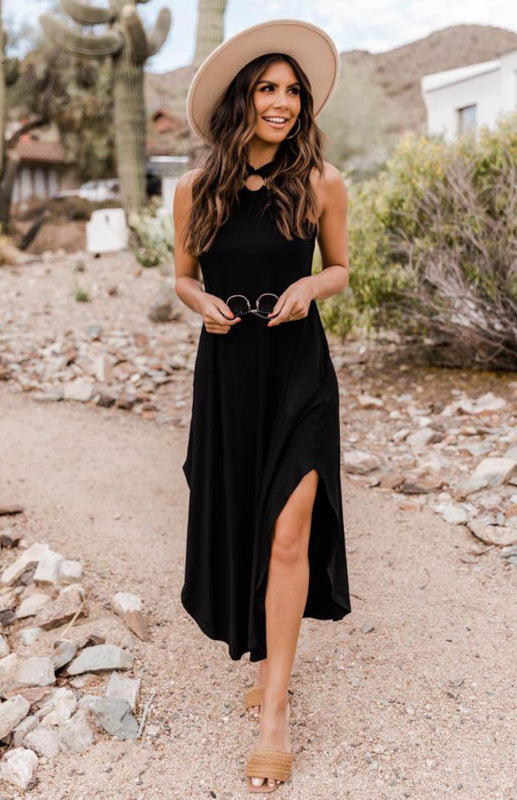 Hanging Neck Strap Big Skirt Dress BLUE ZONE PLANET