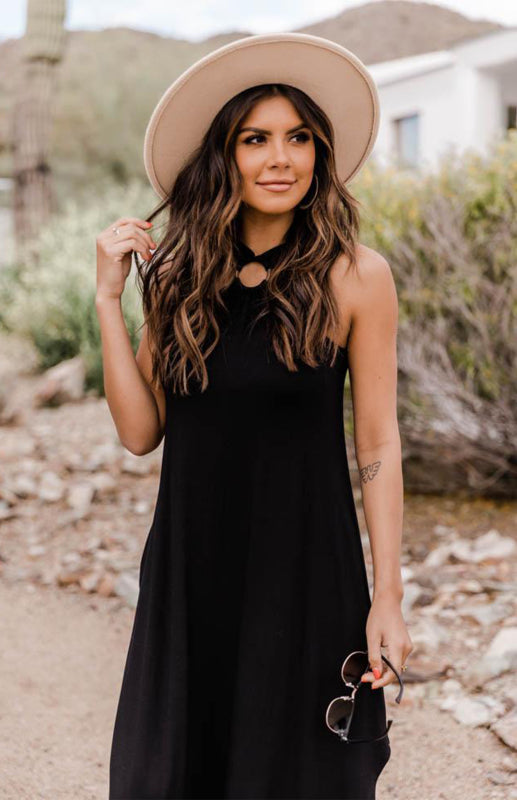 Hanging Neck Strap Big Skirt Dress BLUE ZONE PLANET