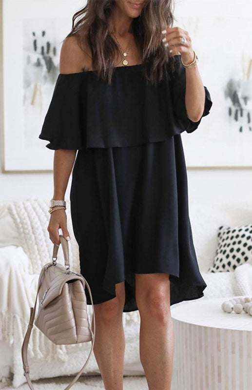 Loose-Fitting One-Word Flounces Cuff Dress BLUE ZONE PLANET