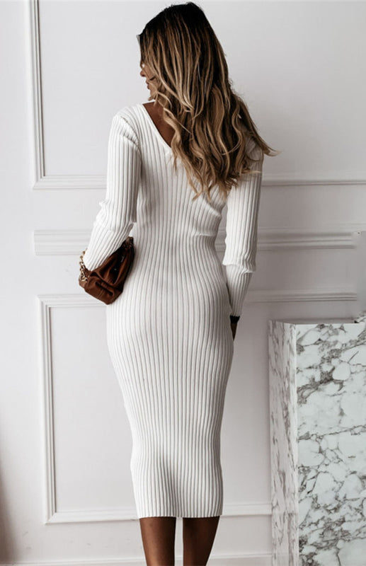 Blue Zone Planet | Autumn Winter Solid Color Long Sleeve Maxi Dress-TOPS / DRESSES-[Adult]-[Female]-2022 Online Blue Zone Planet