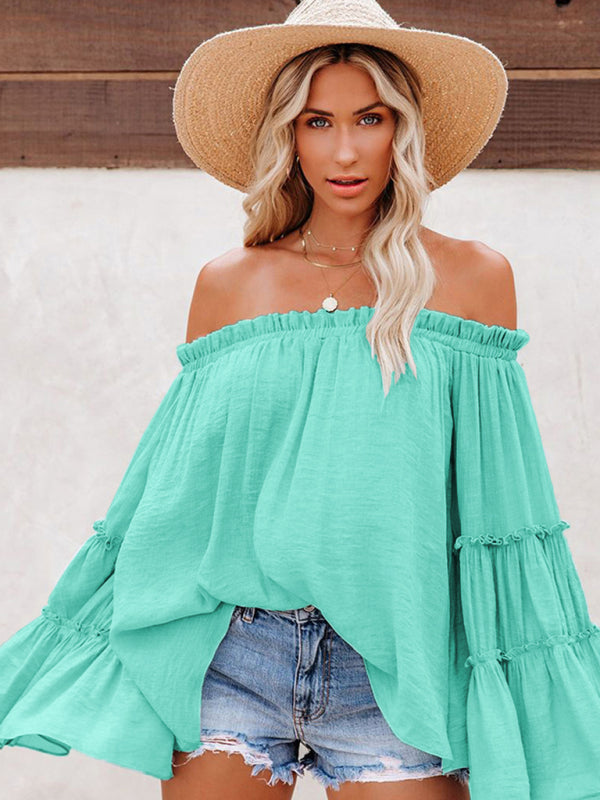 Slub Cotton Flared Sleeve One-Line Neck Top BLUE ZONE PLANET
