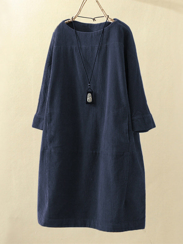 Blue Zone Planet |  Autumn And Winter Corduroy Retro Solid Dress BLUE ZONE PLANET