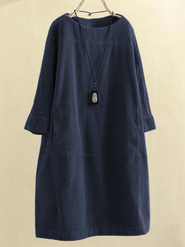 Blue Zone Planet |  Autumn And Winter Corduroy Retro Solid Dress BLUE ZONE PLANET