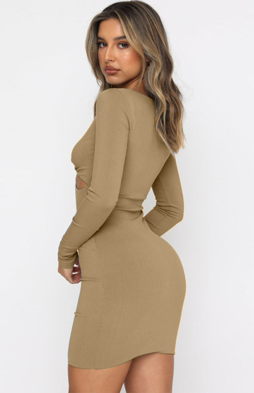 Blue Zone Planet |  Sexy Deep V-Neck Hollow Slim Long Sleeve Dress Cocktail Party Dress kakaclo