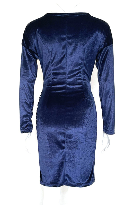 Blue Zone Planet |  Sexy Velvet V-Neck Slim-Fit Split Cocktail Party Long-Sleeved Dress kakaclo