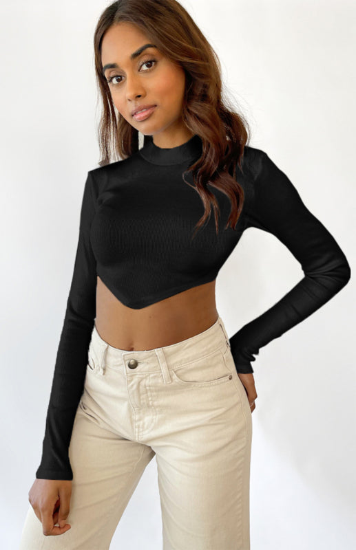Blue Zone Planet |  Monochrome Halter Top With Half-High Neck And Long Sleeves BLUE ZONE PLANET