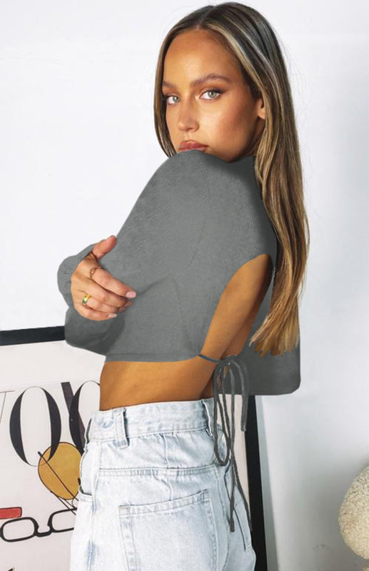 Blue Zone Planet |  Monochrome Halter Top With Half-High Neck And Long Sleeves BLUE ZONE PLANET