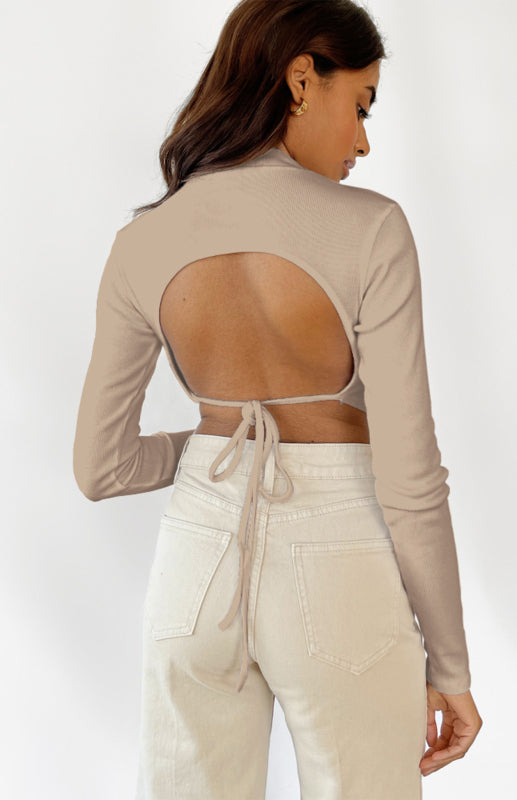 Blue Zone Planet |  Monochrome Halter Top With Half-High Neck And Long Sleeves BLUE ZONE PLANET