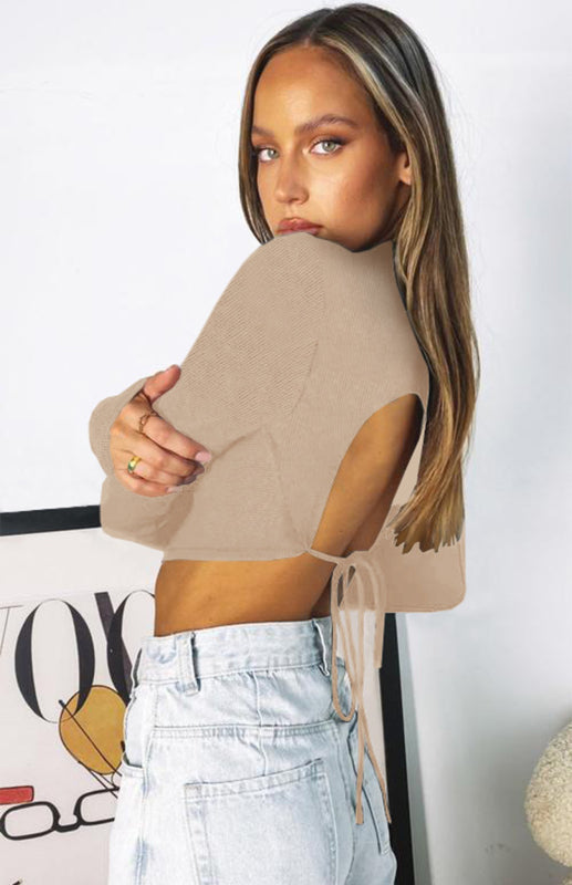 Blue Zone Planet |  Monochrome Halter Top With Half-High Neck And Long Sleeves BLUE ZONE PLANET