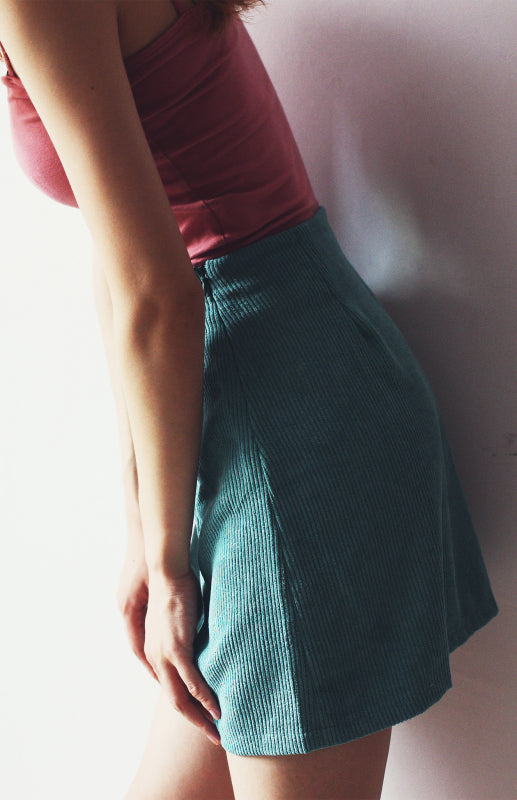 High Waist Corduroy Skirt Solid Split A-Line Skirt kakaclo