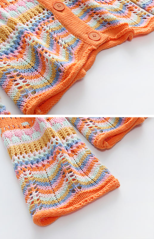 Striped Loose Rainbow Knitted Cardigan kakaclo