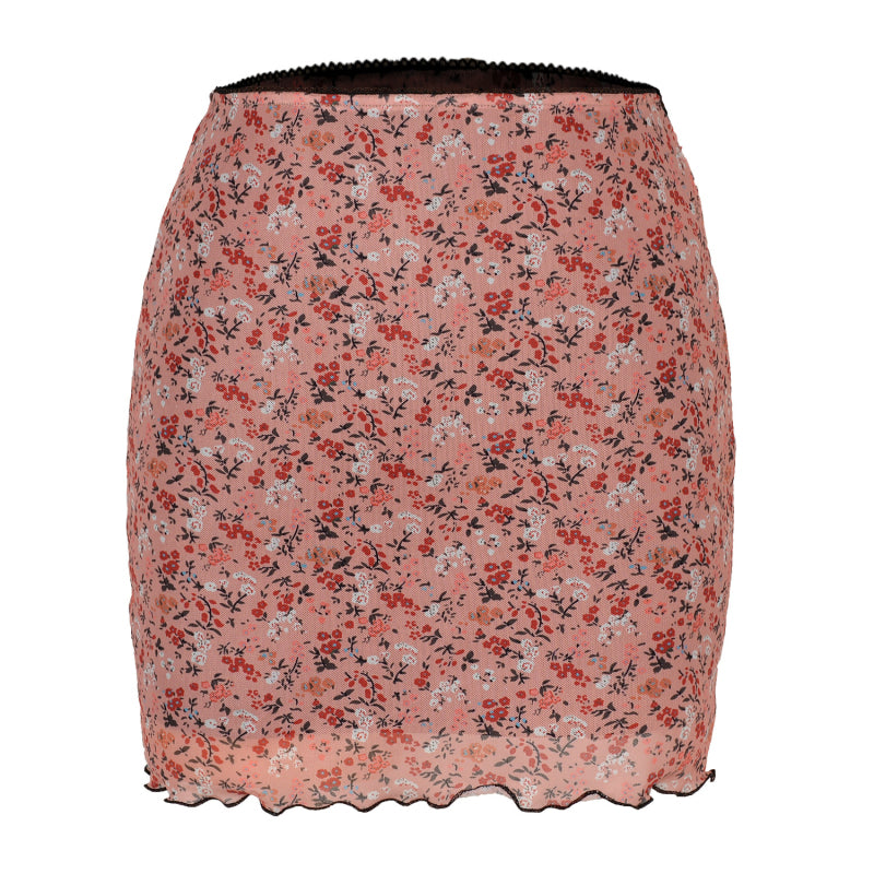 Ava's Printed Mesh High-Waist Double-Layer Slim-Fit Mini Skirt kakaclo