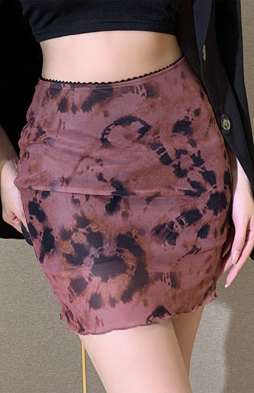 Ava's Printed Mesh High-Waist Double-Layer Slim-Fit Mini Skirt kakaclo