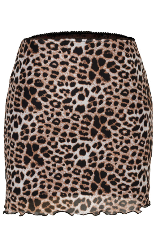 Ava's Printed Mesh High-Waist Double-Layer Slim-Fit Mini Skirt kakaclo