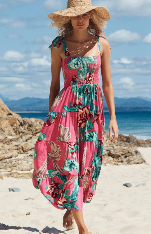 Blue Zone Planet | Holiday Strap Strap Printed Long Dress BLUE ZONE PLANET