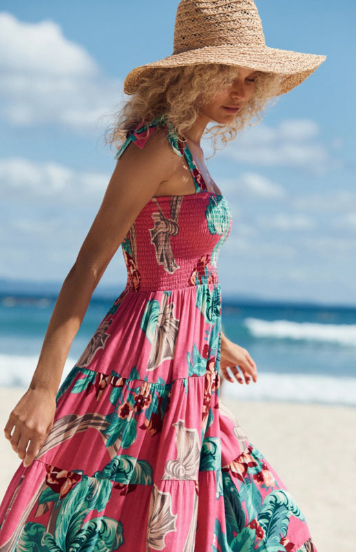 Blue Zone Planet | Holiday Strap Strap Printed Long Dress BLUE ZONE PLANET