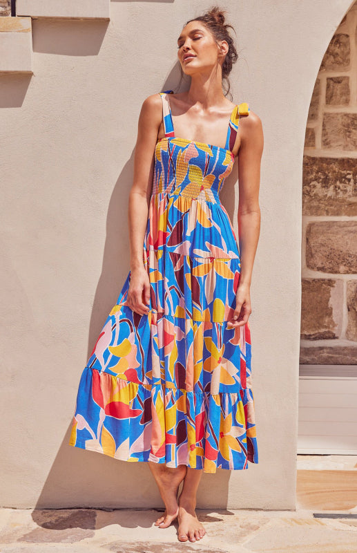 Blue Zone Planet | Holiday Strap Strap Printed Long Dress BLUE ZONE PLANET