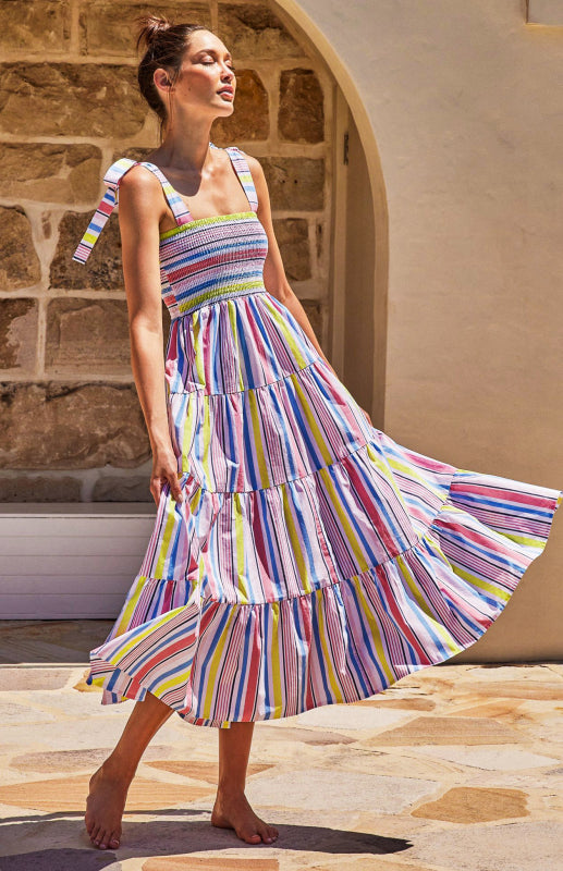 Blue Zone Planet | Holiday Strap Strap Printed Long Dress BLUE ZONE PLANET
