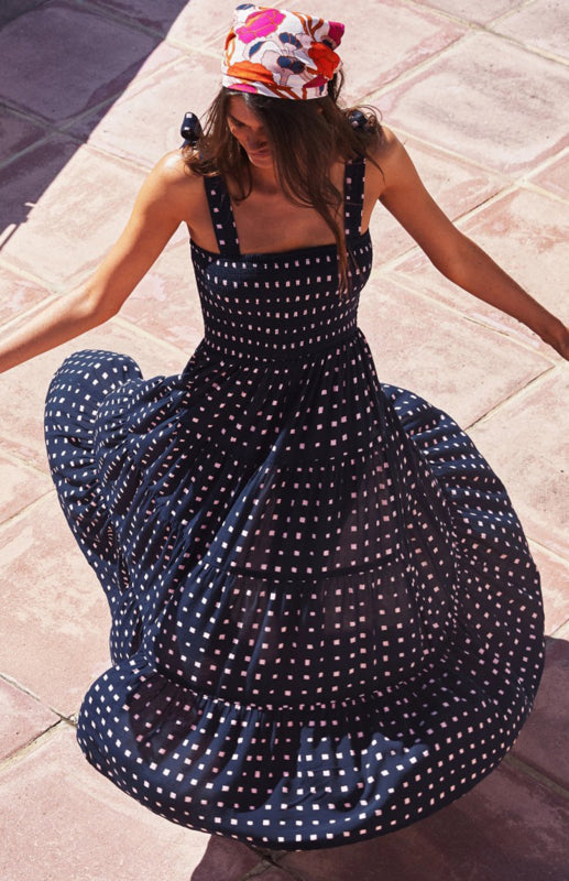 Blue Zone Planet | Holiday Strap Strap Printed Long Dress BLUE ZONE PLANET