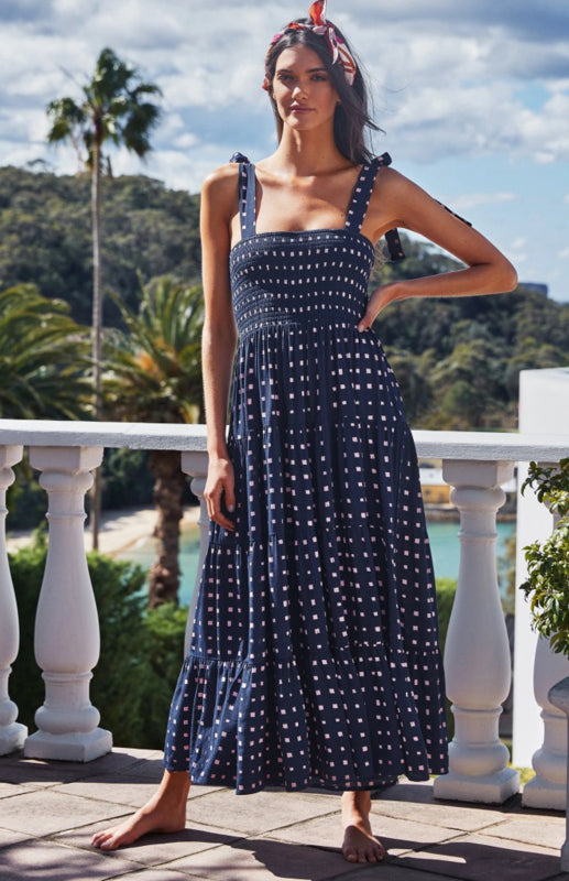 Blue Zone Planet | Holiday Strap Strap Printed Long Dress BLUE ZONE PLANET
