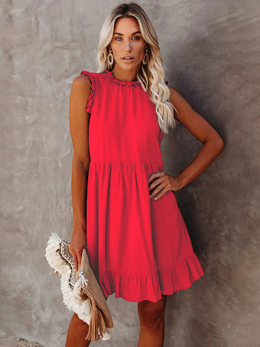 Blue Zone Planet |  Women's Solid Color Ruffled Waist Dress kakaclo