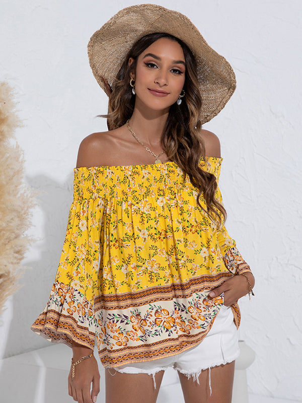 Blue Zone Planet |  One Shoulder Floral Flared Sleeve Top BLUE ZONE PLANET