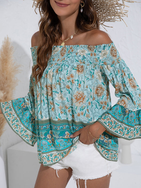 Blue Zone Planet |  One Shoulder Floral Flared Sleeve Top BLUE ZONE PLANET