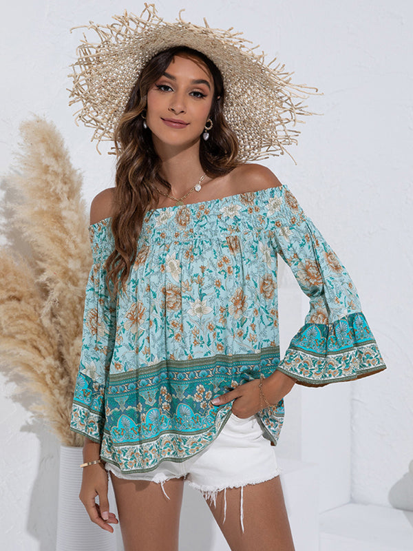 Blue Zone Planet |  One Shoulder Floral Flared Sleeve Top BLUE ZONE PLANET