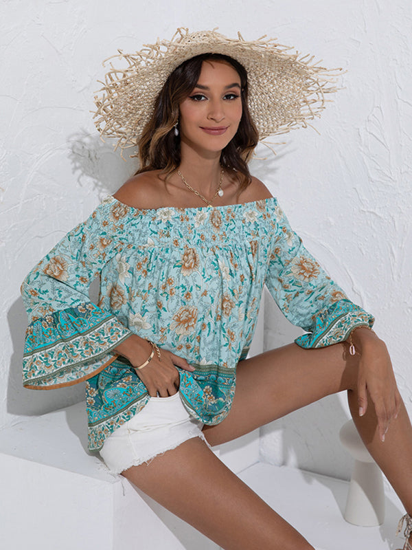 Blue Zone Planet |  One Shoulder Floral Flared Sleeve Top BLUE ZONE PLANET