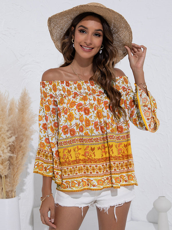 Blue Zone Planet |  One Shoulder Floral Flared Sleeve Top BLUE ZONE PLANET