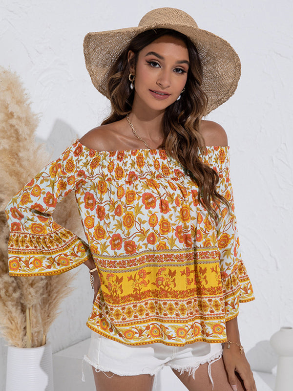 Blue Zone Planet |  One Shoulder Floral Flared Sleeve Top BLUE ZONE PLANET