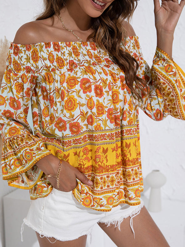 Blue Zone Planet |  One Shoulder Floral Flared Sleeve Top BLUE ZONE PLANET