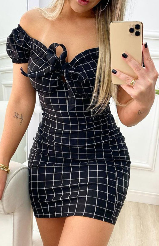 Printed Off-The-Shoulder Package Hip Skirt Dress BLUE ZONE PLANET
