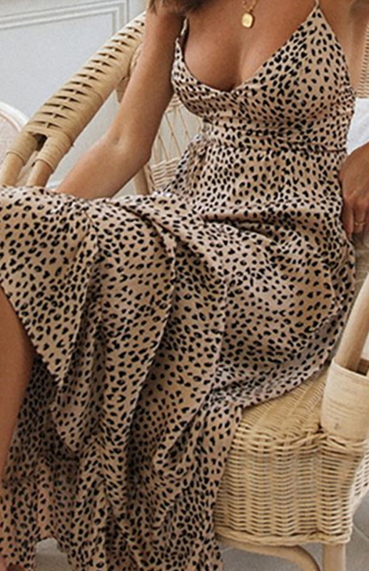 Blue Zone Planet |  V-Neck Halter Tie-Up Dress Fashion Big Swing Dress kakaclo