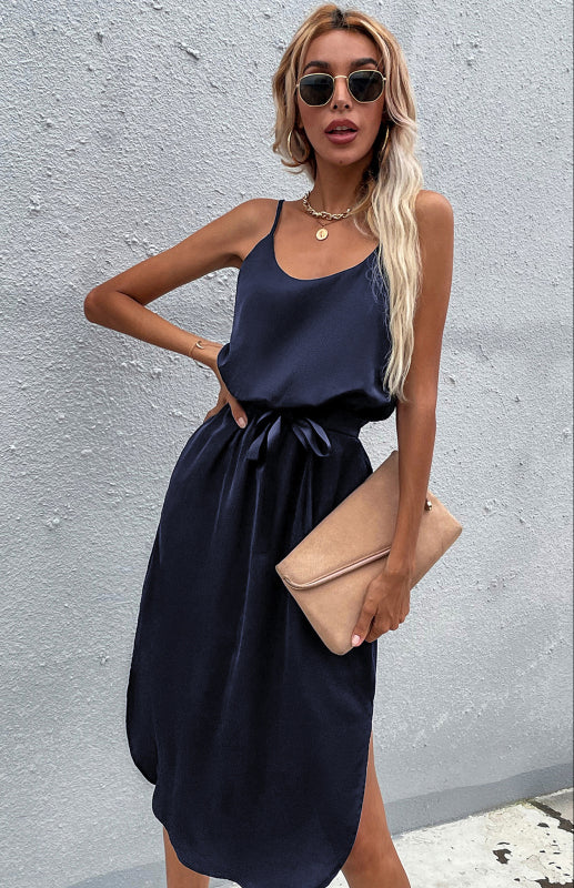 Blue Zone Planet |  Women'S Solid Color Package Hip Slit Dress kakaclo