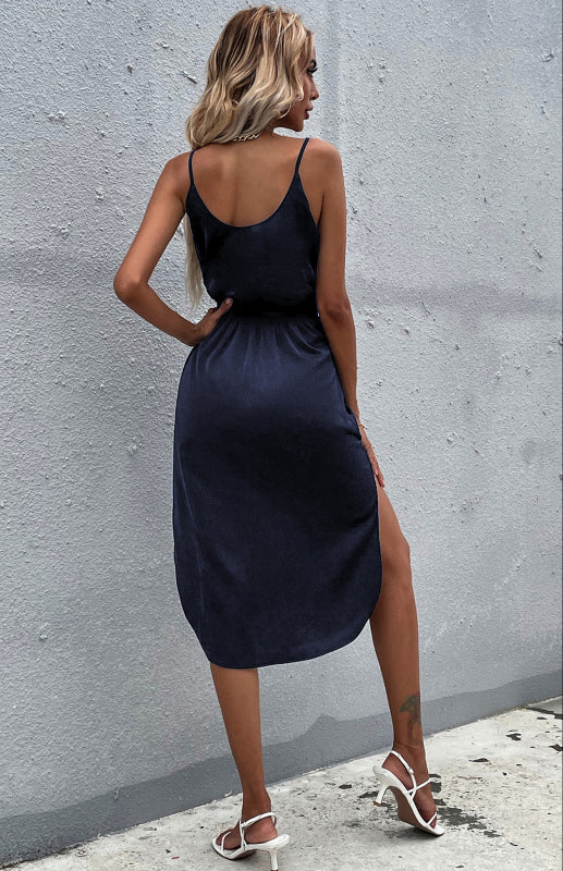 Blue Zone Planet |  Women'S Solid Color Package Hip Slit Dress kakaclo