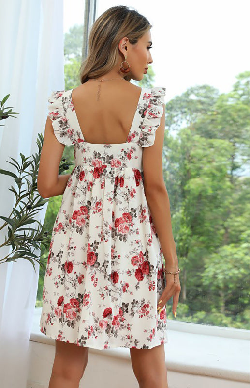 Blue Zone Planet |  Ladies Chiffon Print Ruffle Slip Dress kakaclo