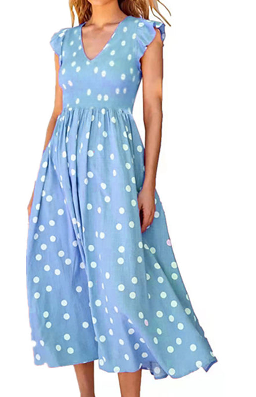Blue Zone Planet |  Ladies waist-length polka-dot print dress kakaclo