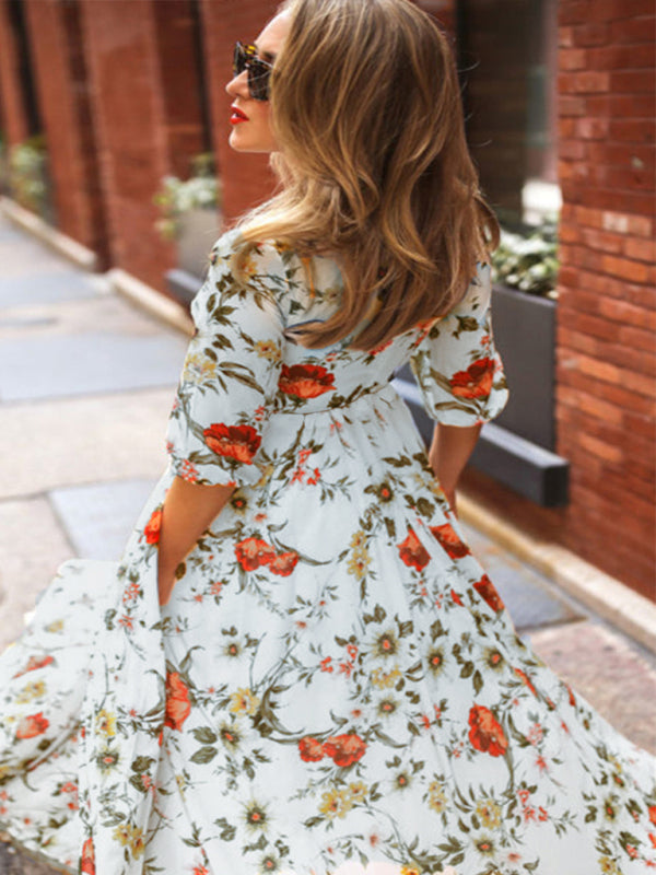 holiday dress with sleeves Lissa's Bohemian Floral printed OccasionBeach Bridal Casual Cocktail Women's Holiday Dress | Summersalt