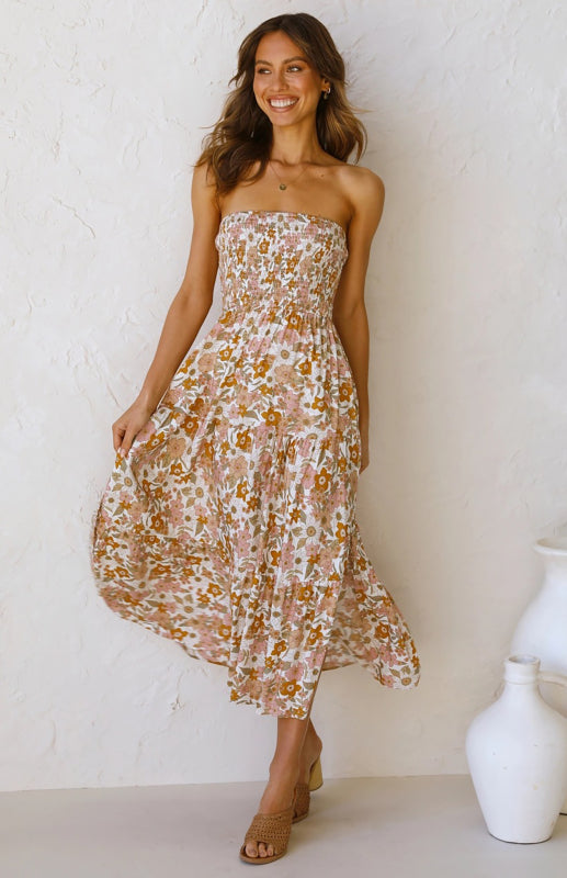 Blue Zone Planet |  Women's Floral Bandeau Boho Maxi Dress kakaclo