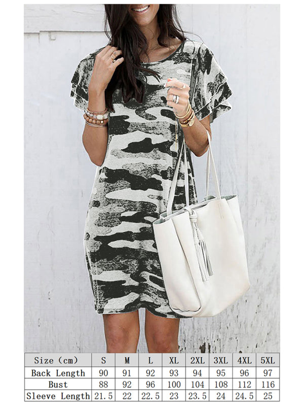Blue Zone Planet |  Crew Neck Camo Print Short Sleeve Loose Dress BLUE ZONE PLANET
