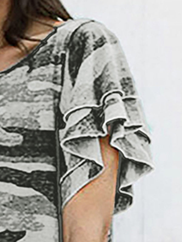 Blue Zone Planet |  Crew Neck Camo Print Short Sleeve Loose Dress BLUE ZONE PLANET
