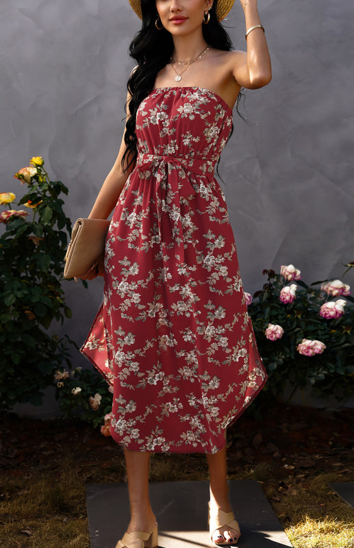 Ladies Summer Fashion Wrap Chest Chiffon Dress BLUE ZONE PLANET