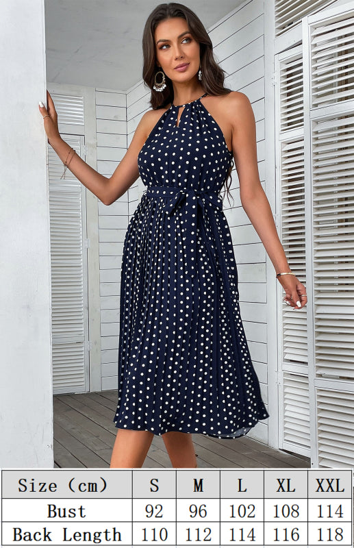 Blue Zone Planet |  Women's Midi Dress Blue Sling Polka Dot Beach Dress kakaclo