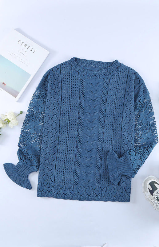 Blue Zone Planet | Long Sleeve Cutout Petal Sleeve Sweater kakaclo