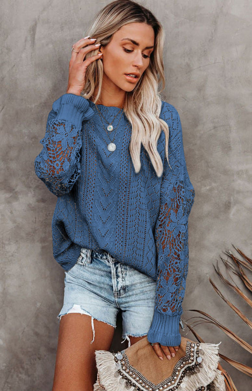 Blue Zone Planet | Long Sleeve Cutout Petal Sleeve Sweater kakaclo