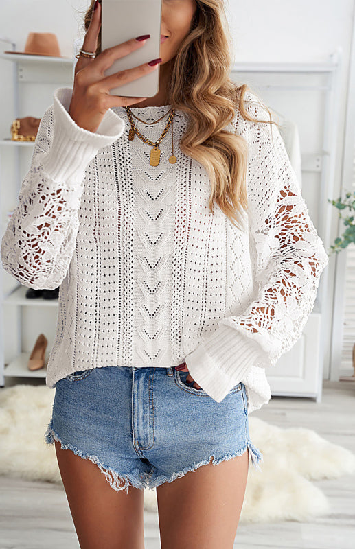 Blue Zone Planet | Long Sleeve Cutout Petal Sleeve Sweater kakaclo